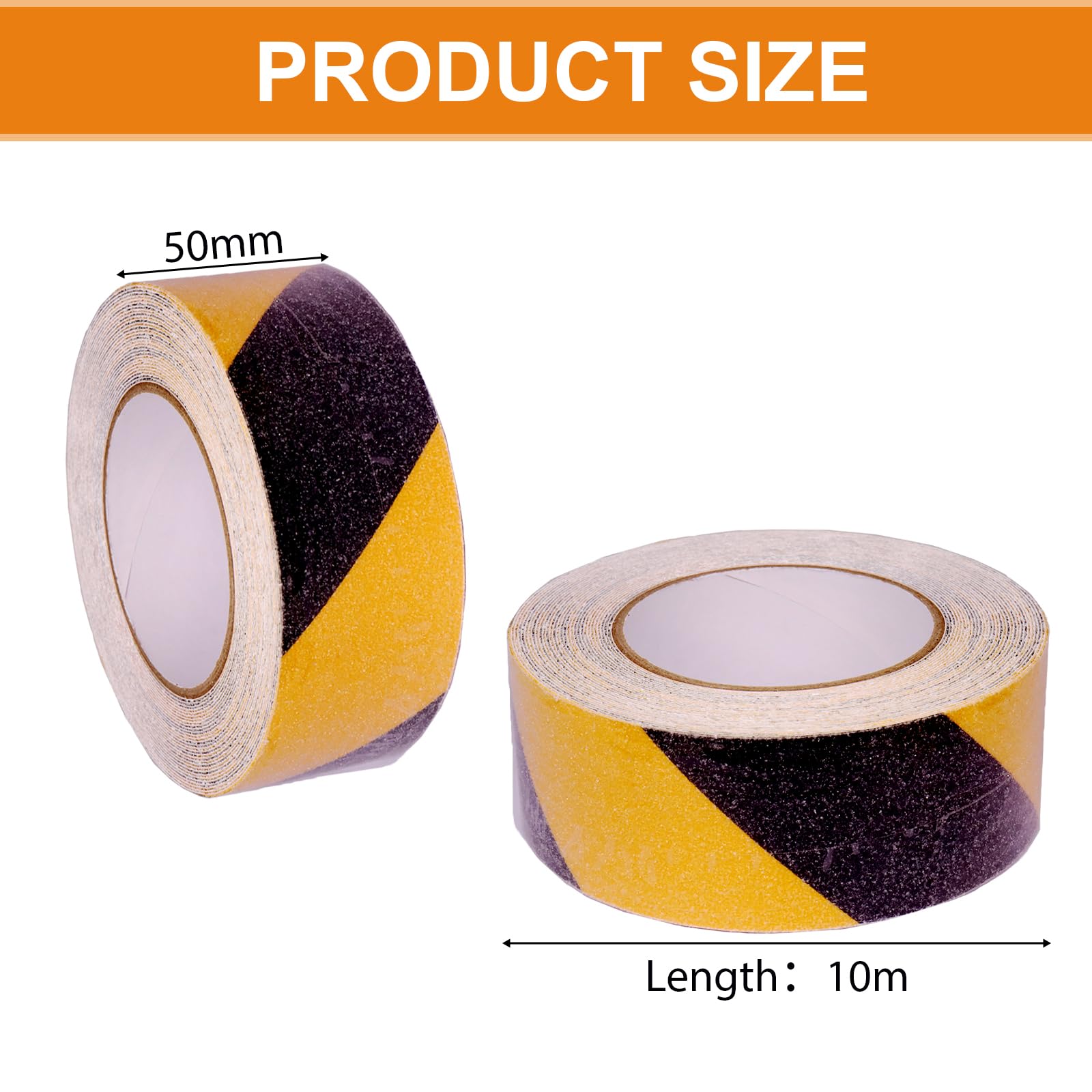 2 rollos de tiras antideslizantes, 50 mm x 10 m, con raspador y tijeras, cinta antideslizante para escalones antideslizantes en interiores y exteriores, color negro y amarillo
