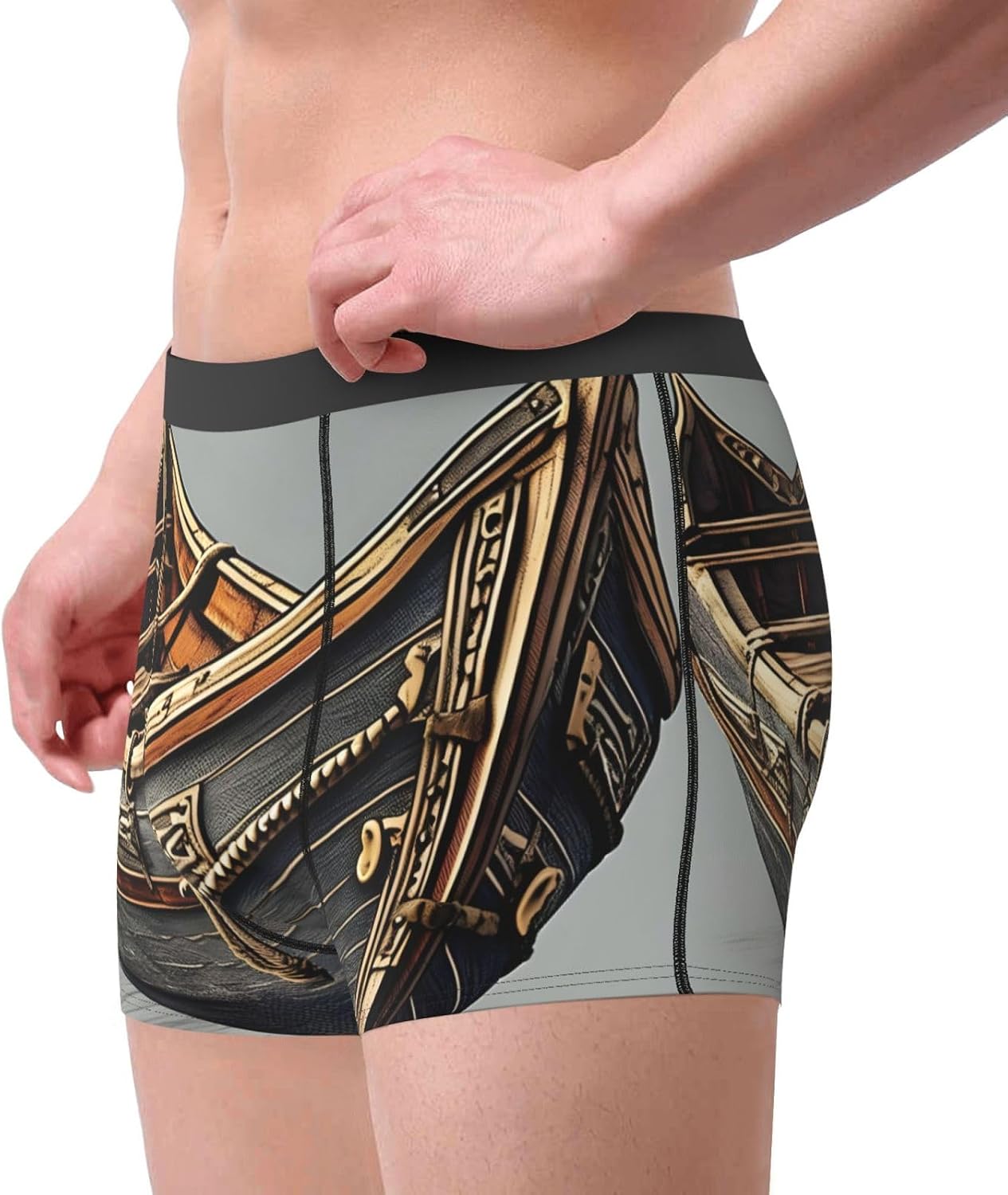 Old Viking Boats Print Men'S Boxer Briefs Soft Breathable Polyester Fabric With Comfortable