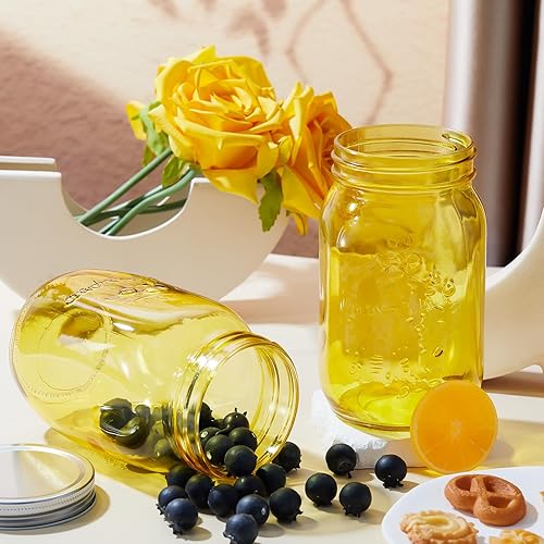 Miniatura 4 de Yinder Paquete de 6 tarros Mason de 32 onzas con tapas de boca ancha, tarros de vidrio de colores para almacenamiento, conservas, fermentación,