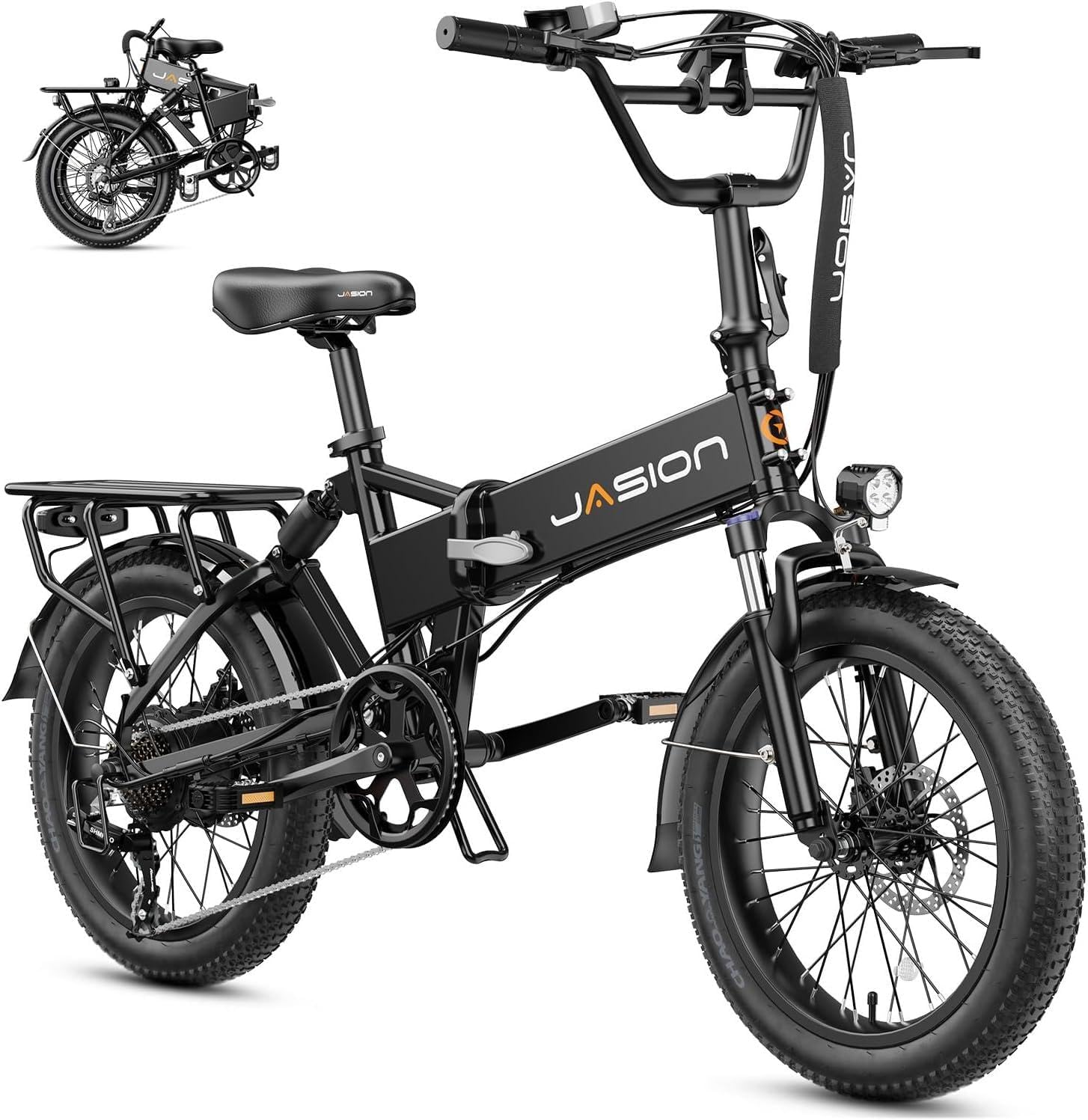 Jasion EB7 20" Foldable Electric Bike Fat Tire for Adults, 1200W Peak, 48V Removable UL-Certified Battery, 28MPH 55 Mi Range Commuter Electric Bike with Dual Suspension for City,Beach,Snow