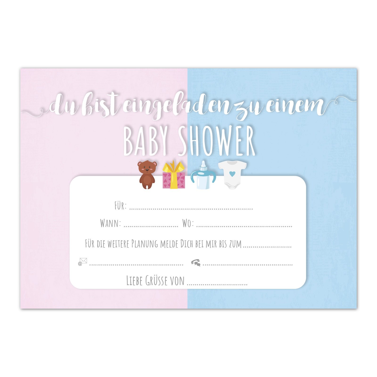 Babyparty Einladungskarten – 20 Stück Mit Umschlägen, Süßes Baby-Body Design, Neutral & Persönlich Beschreibbar