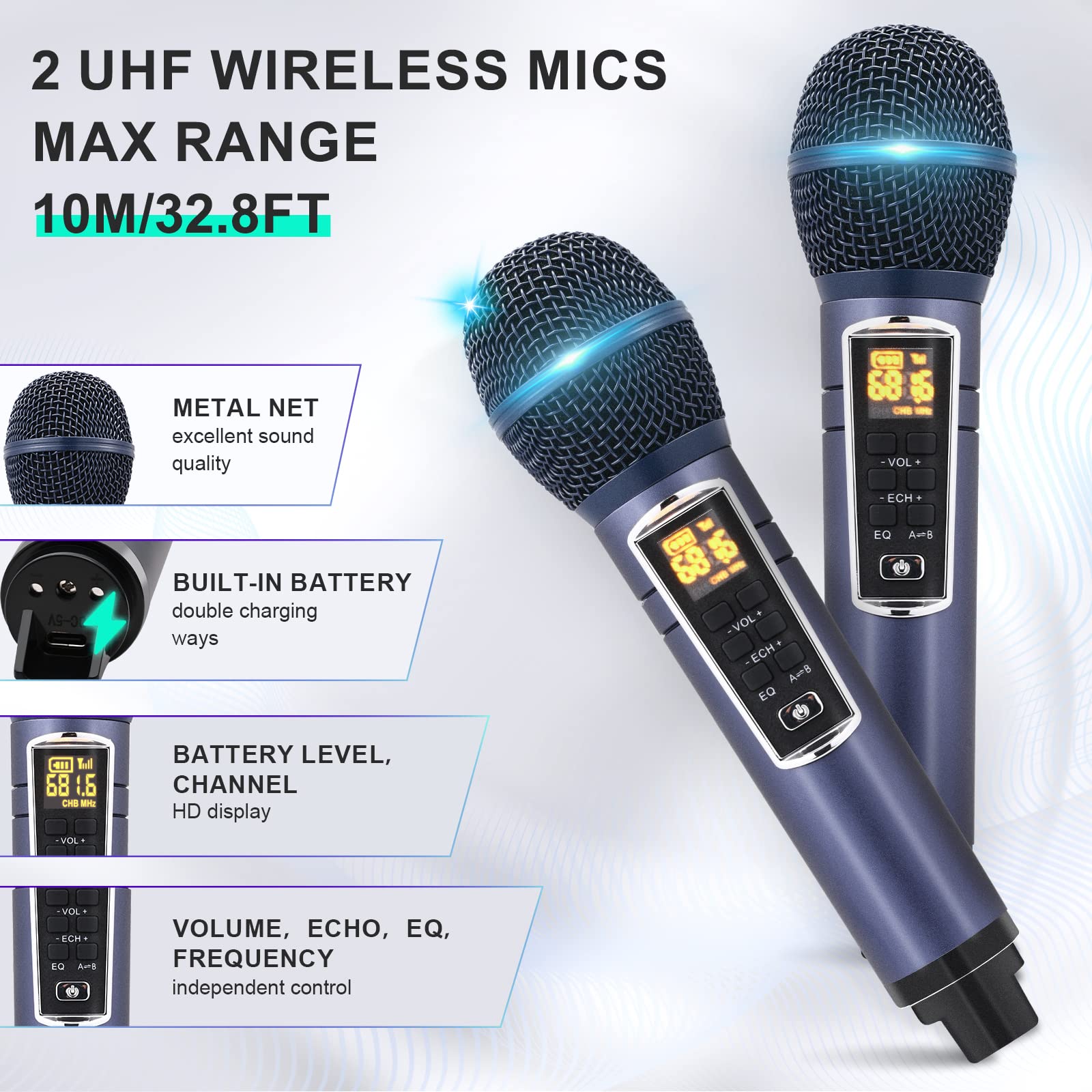 Máquina de Karaoke z Bluetooth, Equipo de Karaoke Portátil z 2 Mikrofonami Inalámbricos, systemem PA i Modo de Canción de Karaoke para Fiestas en Casa, Bodas, piknik, C