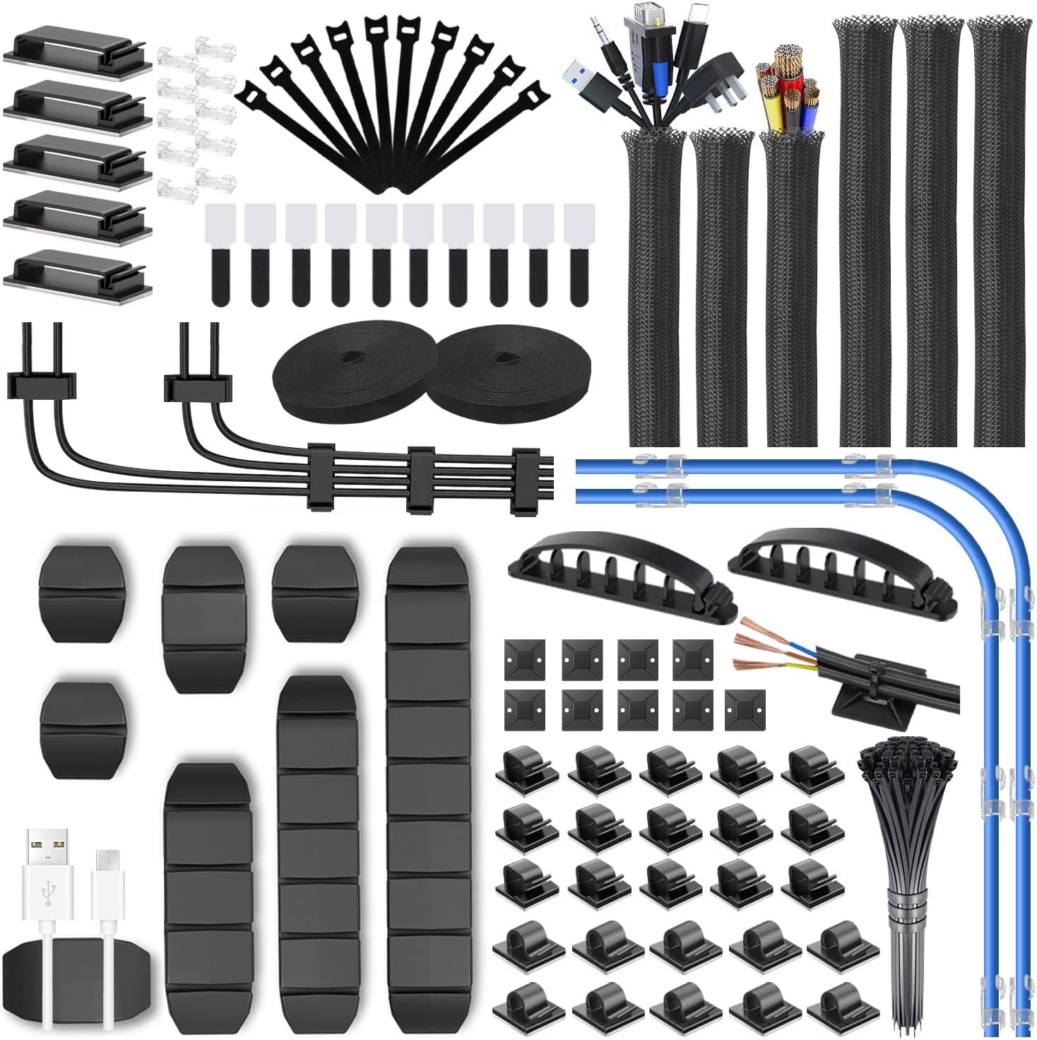 188Pcs Cable Management Kit with 60 Cable Clip Holders,6