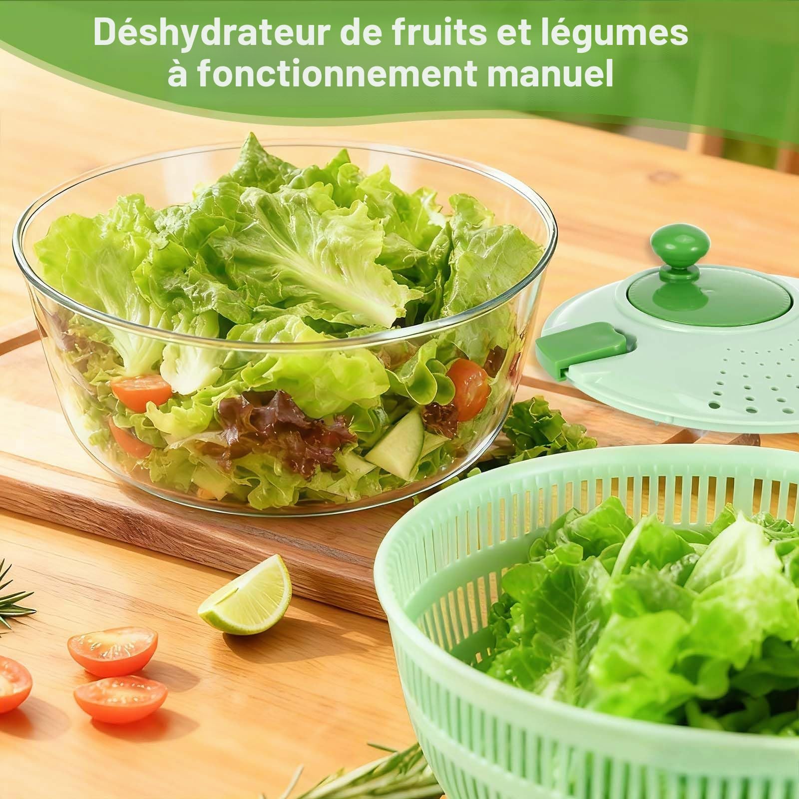Essoreuse à Salade, 4 litres, ø 25 cm, sans BPA | Essorage de Salade, Plastique de Haute qualité, Essoreuse Salade avec couvercle et bec verseur pour Laver