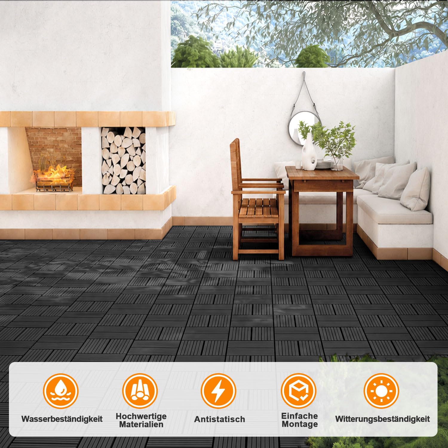 Piastrelle WPC 30 x 30 cm, 22 pezzi, 2 m², resistenti alle | Piastrelle per terrazze in WPC con sistema a clic, piastrelle in plastica con drenaggio, per balcone, giardino
