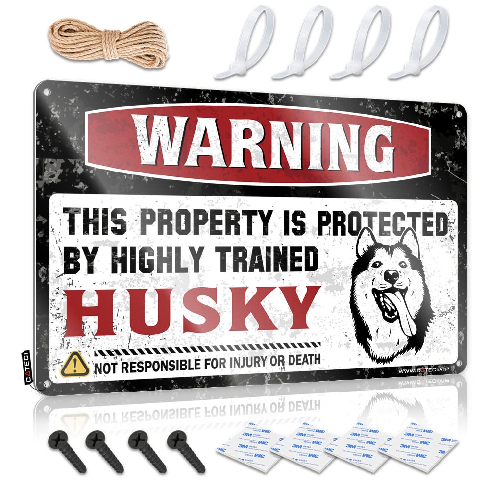 STWNVOITV Vintage Funny Tin Sign Warning This Property Is Protected By A Highly Trained Husky Tin Sign Funny Signs Billiard Sign Decor(30X40CM)