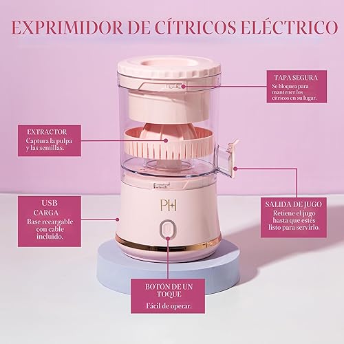 Miniatura 4 de Paris Hilton Exprimidor eléctrico de cítricos, mini exprimidor inalámbrico portátil con base recargable USB, botón de un solo toque, exprimidor