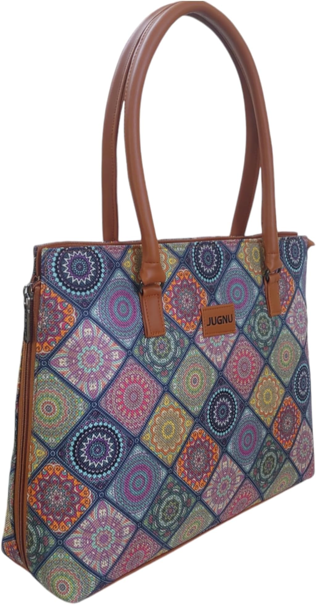 JUGNU Handicraft Fabric Mandala Printed Ladies Handbag Tan Leather