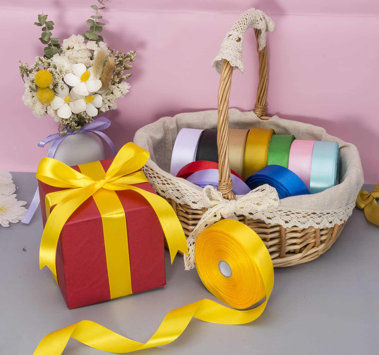 Amazon.com: YASEO 1 Inch Yellow Solid Satin Ribbon, 50 Yards