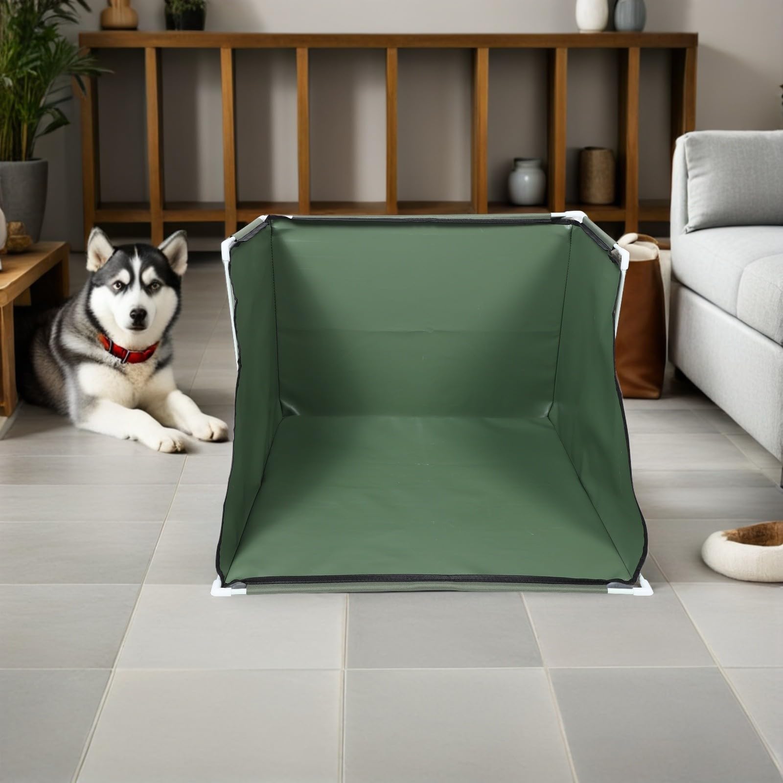 Hundetoilette mit Spritzschutz und Halterung für Urinkissen, Grün