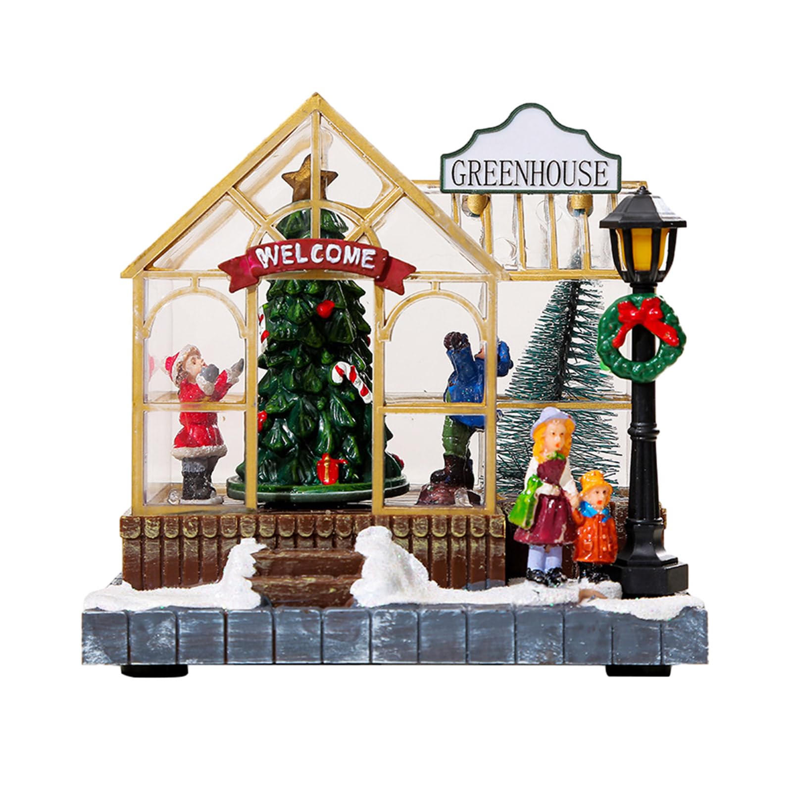 Zdprkqzvz Led Christmas Village Resin Snow House Christmas Festive With Glowing Music
