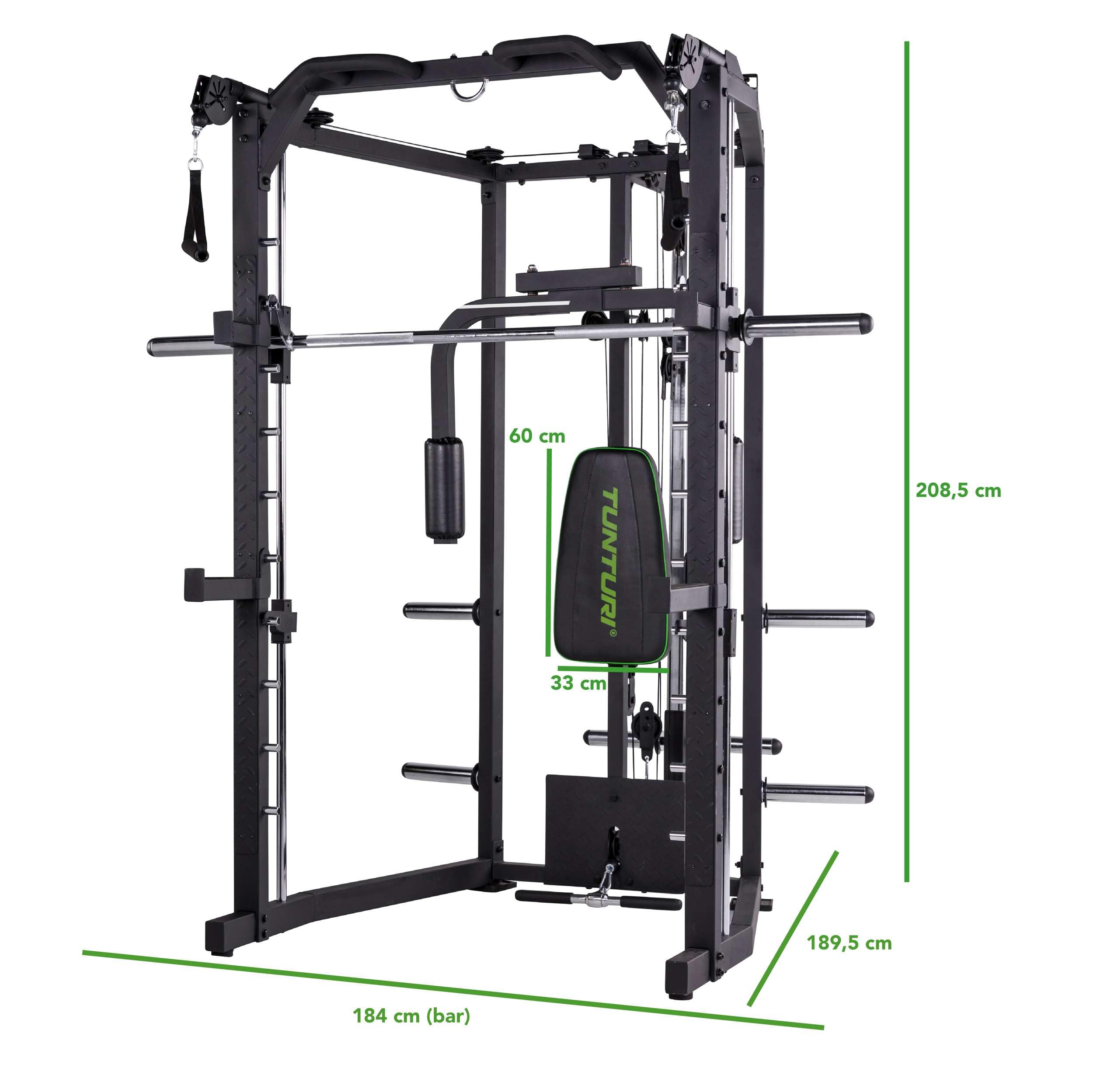 Tunturi Full Smith Machine SM80, Kraftstation Multigym, mit Flaschenzug, Klimmzugstange, Butterfly