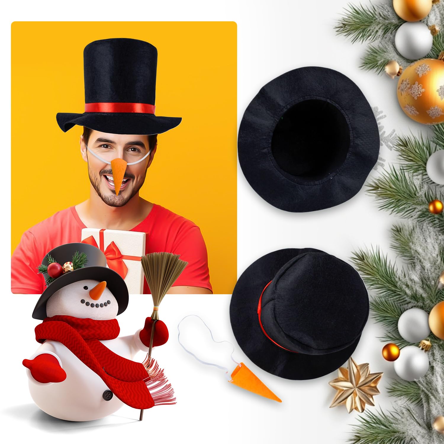 BORFUE 2pcs Snowman Costume Adult Hat with Red Band Carrot Nose Snowman Decoration Christmas Fancy Dress for Christmas Party - Image 3