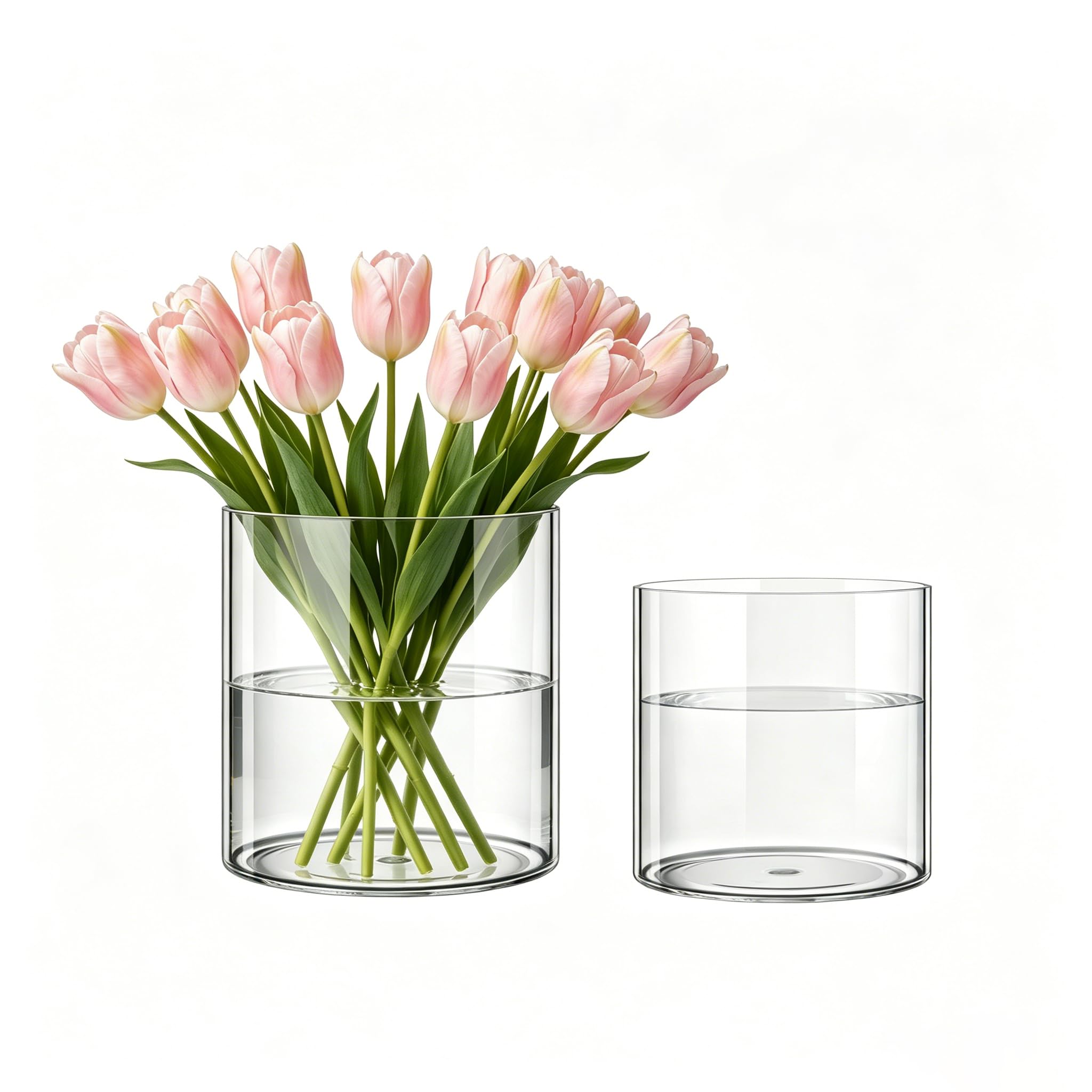 Florero cilíndrico de diseño minimalista con acabado cristal premium