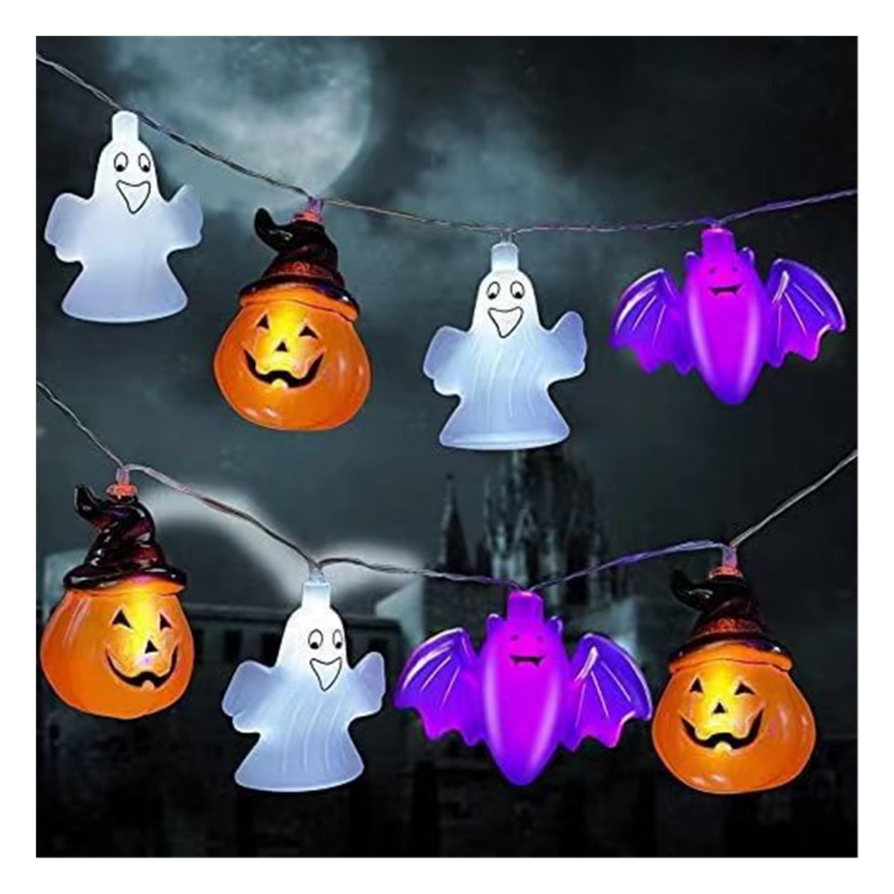 Halloween String Lights Decorations, Halloween Fairy Lights, 2025 Cute Light Up LED Battery Operated (Not Included) Indoor&Outdoor, Pumpkin&Ghost Lantern for Party Garden Window Fence (C,1.5M.10LED)