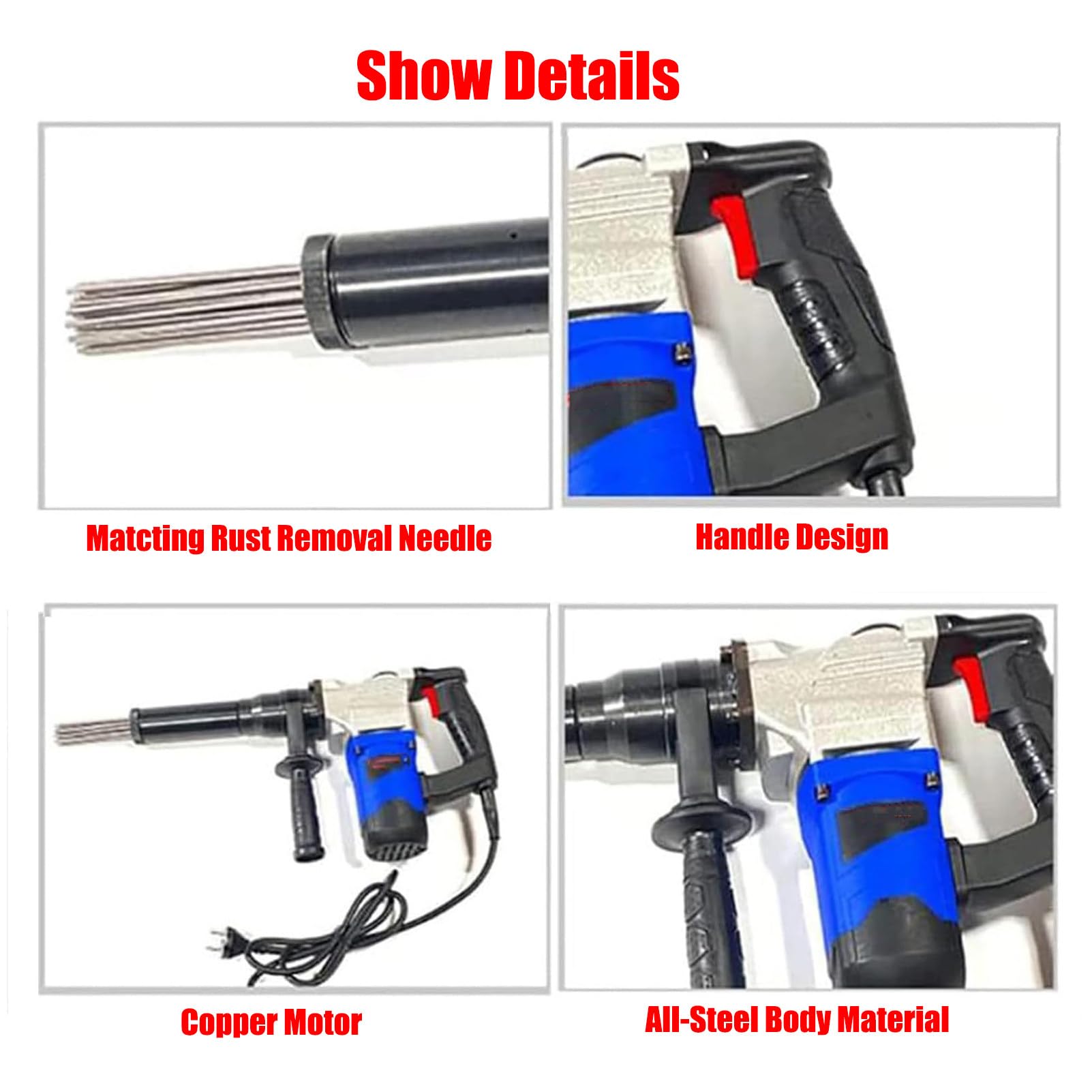 Desincrustador de Agujas eléctrico portátil de 1100 W, Herramienta para Eliminar óxido, Pistola desoxidante de Agujas eléctrica, para Eliminar óxido, escoria de Soldadura y Pintura,110V