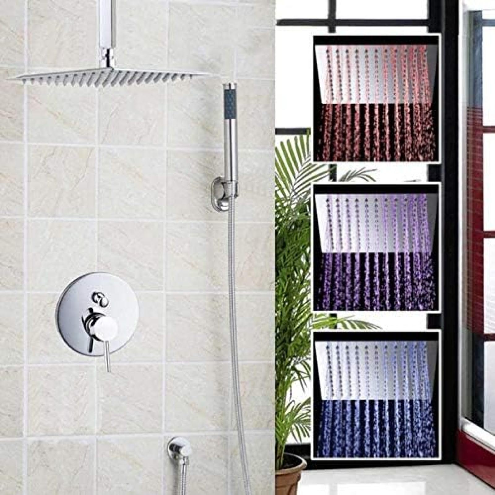 SBCGFY 16" Bathroom Rain Shower Mixer Set - Polished Chrome Showerhead System With Bath & Shower Faucet - Luxury Rainfall Experience For Modern Bathrooms,