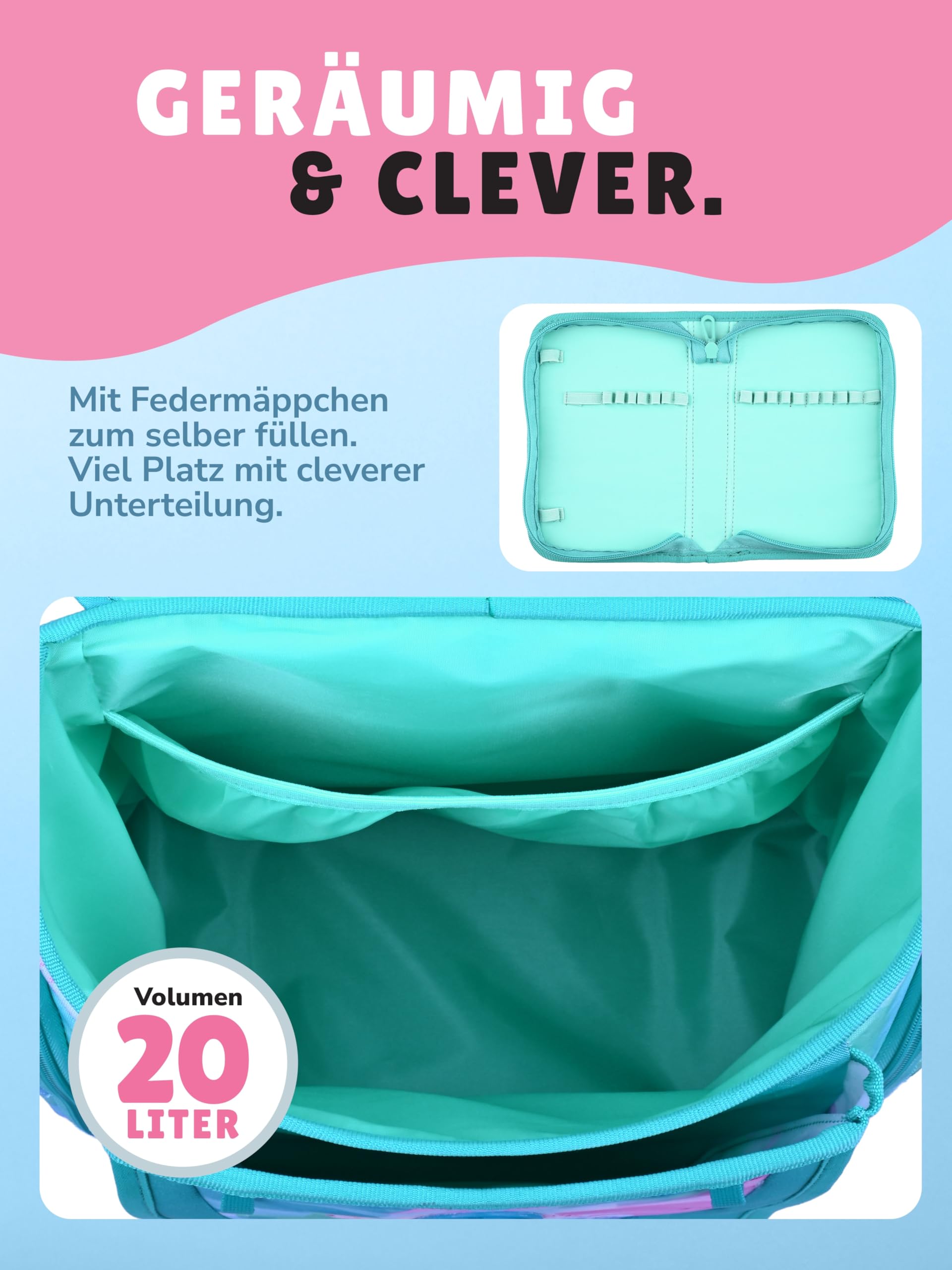 Familando - Premium Schulranzen Set - 10-teilig mit Schultüte - Butterfly (Schmetterlinge) - Ergonomisch, stabil & mit gepolstertem Rücken - 1000g - 20L Volumen - Mit Reflektoren - ab 1. Klasse