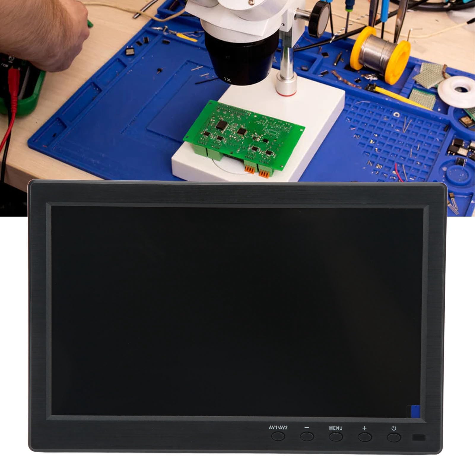 Cocoarm Industrie-Mikroskop-Monitor, 10-Zoll-CCTV-Monitor ABS-LCD-Display, 1280 X 800 LED-Bildschirm mit Bildumdrehung AV VGA BNC USB, für den Einsatz von Überwachungskameras auf der