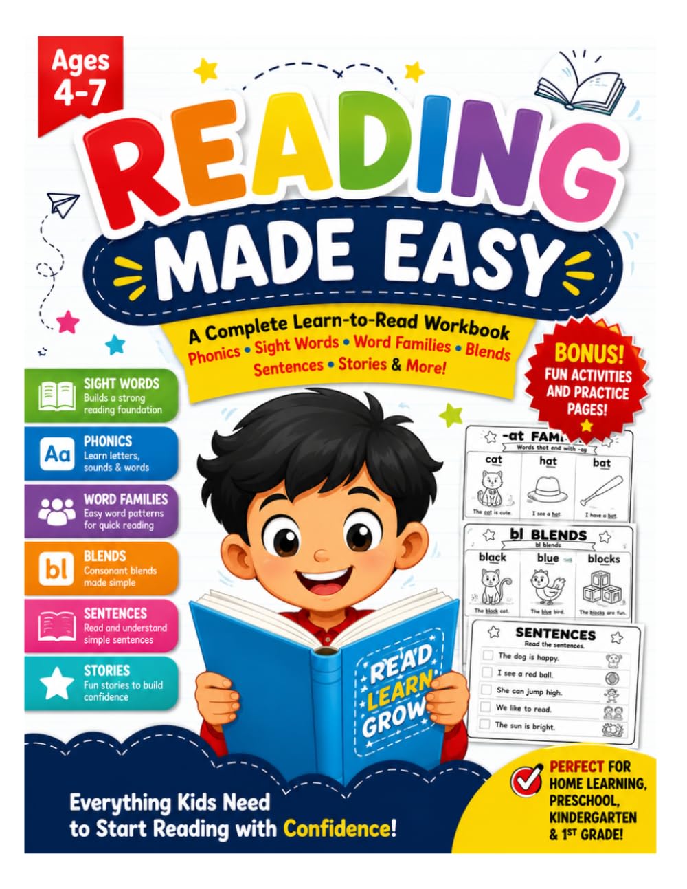 Reading made easy: Every page is designed to help young learners enjoy reading while building important skills step by step. Sight Words, Phonics, ... Sentences & Stories for Beginning Readers