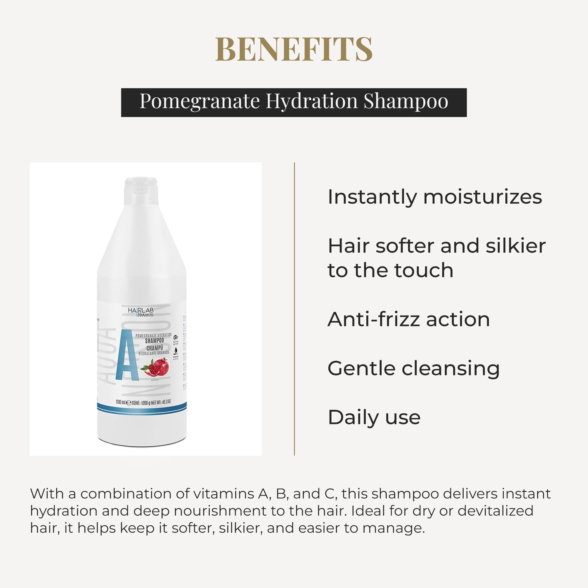 SALERM Champú Hidratante Hair Lab Granada 1200 ml sin Parabenos Vegano