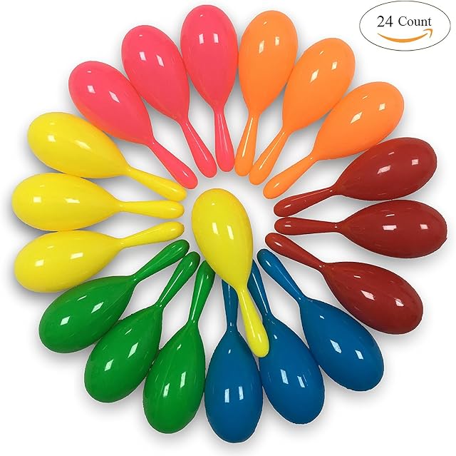 GuassLee 24PCS Neon Maracas Shakers Mini 6 Colors Noisemakers for Mexican Cinco de Mayo Fiestas Centerpiece Decoration or Party Favors