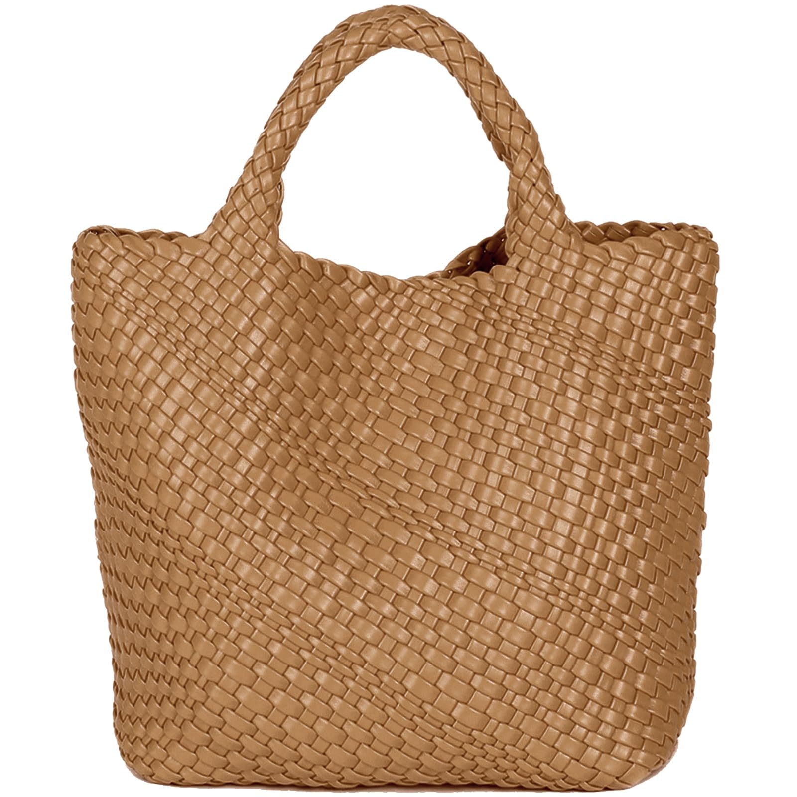 JINMANXUE Fashion Woven Bag Shopper Bag Travel Handbags and Purses Women Tote Bag Large Capacity Shoulder Bags, Caramel, L
