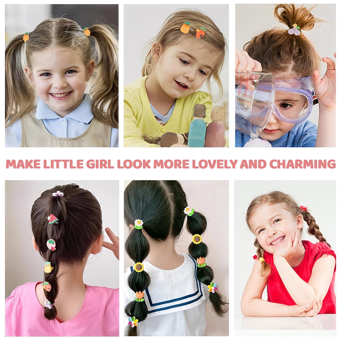 30 Pièces Élastiques Cheveux Fille, Élastiques Cheveux Bébé, Chouchous Cheveux Fille, Petits Élastiques Cheveux, Pour Petits Enfants et Bébés (Fruits, Animaux, Fleurs)