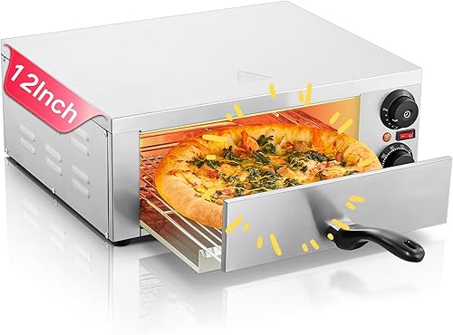 Hornos de pizza para encimera, horno de pizza de 12 pulgadas para interiores con temperatura máxima de 662 °F, olla eléctrica para pizza con