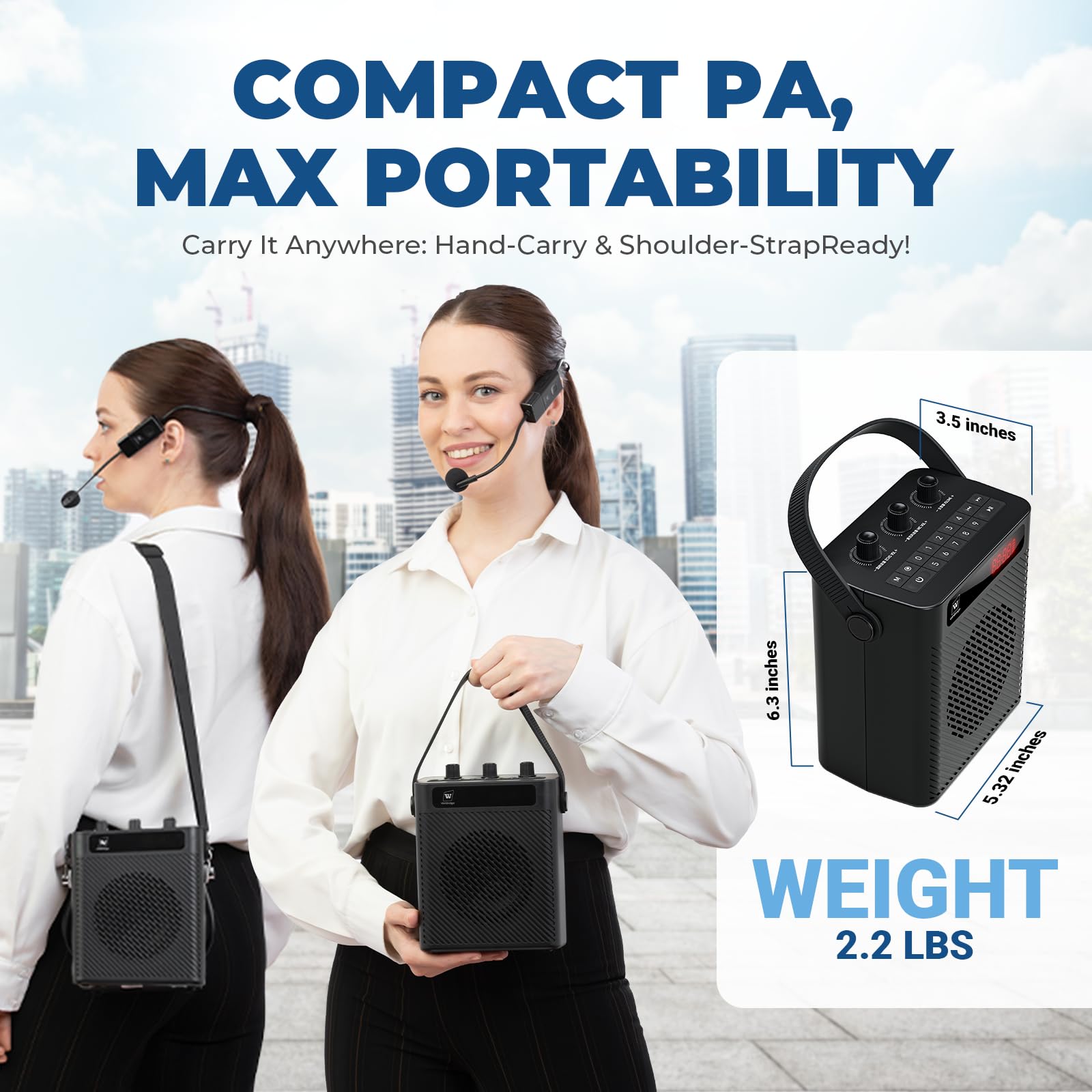 Voice Amplifier with Wireless Microphone & Speaker - Portable Bluetooth PA System, 30W Ultra-Light Rechargeable Hands-Free Megaphone for Teachers, Tour Guides & Outdoor Events - S93 - Image 3