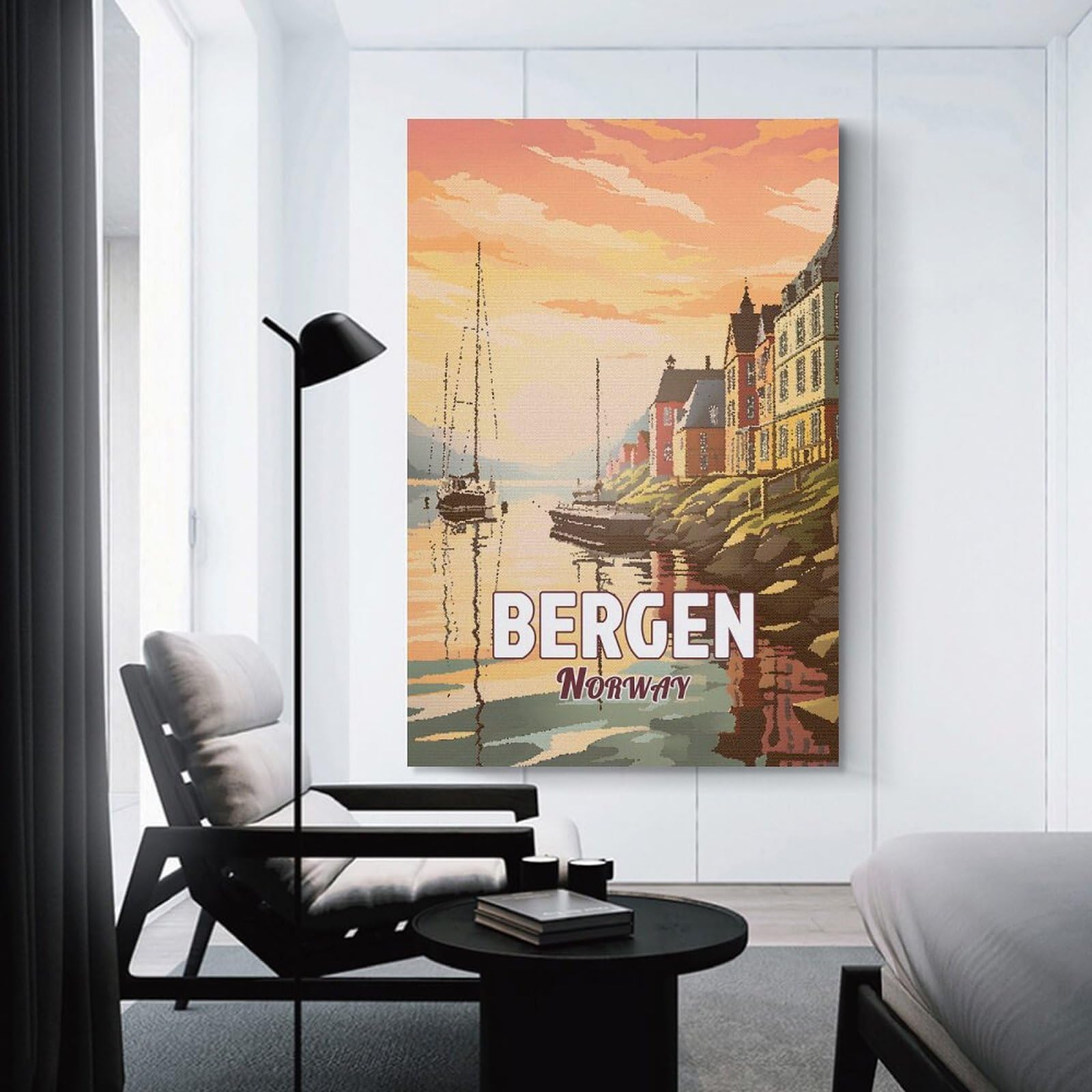 Junmoney Wall Art Print Bergen Norway Mosaic, 08x12inch(20x30cm), for Hallway, Bedroom Or Modern Interiors, Thoughtful Wall Decor for Art Lovers