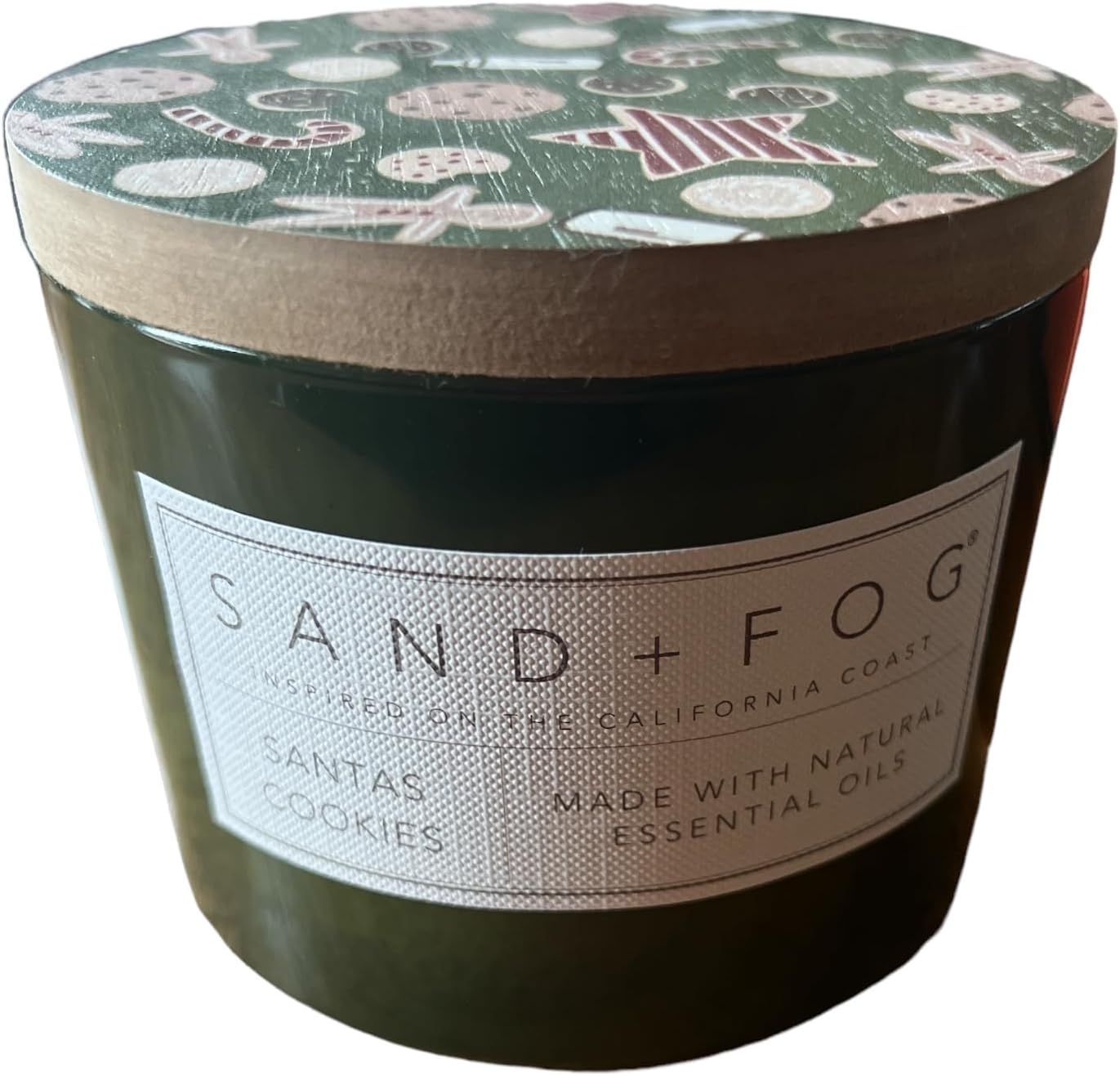 Sand + Fog Santas Cookies Double Wick Candle with Decorative Wooden Top 12 Oz