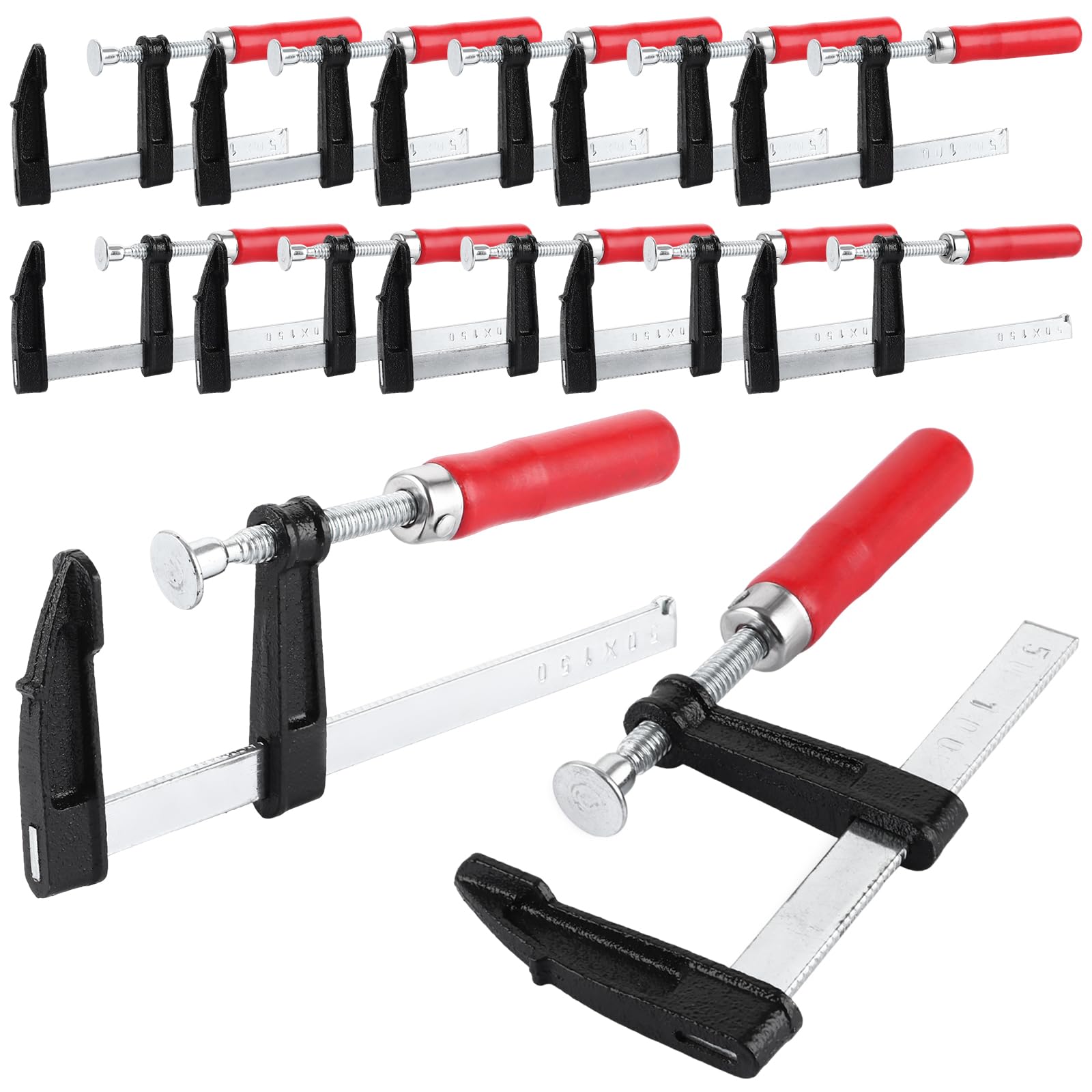 DAJAVE Lot de 10 serre-joints à une main - Envergure : 100 mm/150 mm - Plage d'extension : 200 mm/285 mm - Force de serrage : 23 kg/68 kg - Acier et nylon pour une fixation précise