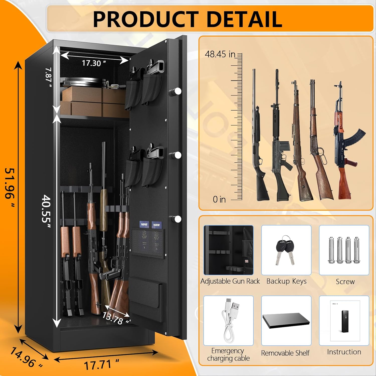 10-12 Gun Safe, Quick Access Rifle Safe for Home, Large Gun Safe for Rifles and Pistols, Dual Alarm Gun Cabinets for Rifles and Shotguns, Mute Mode Long Shotgun Safe