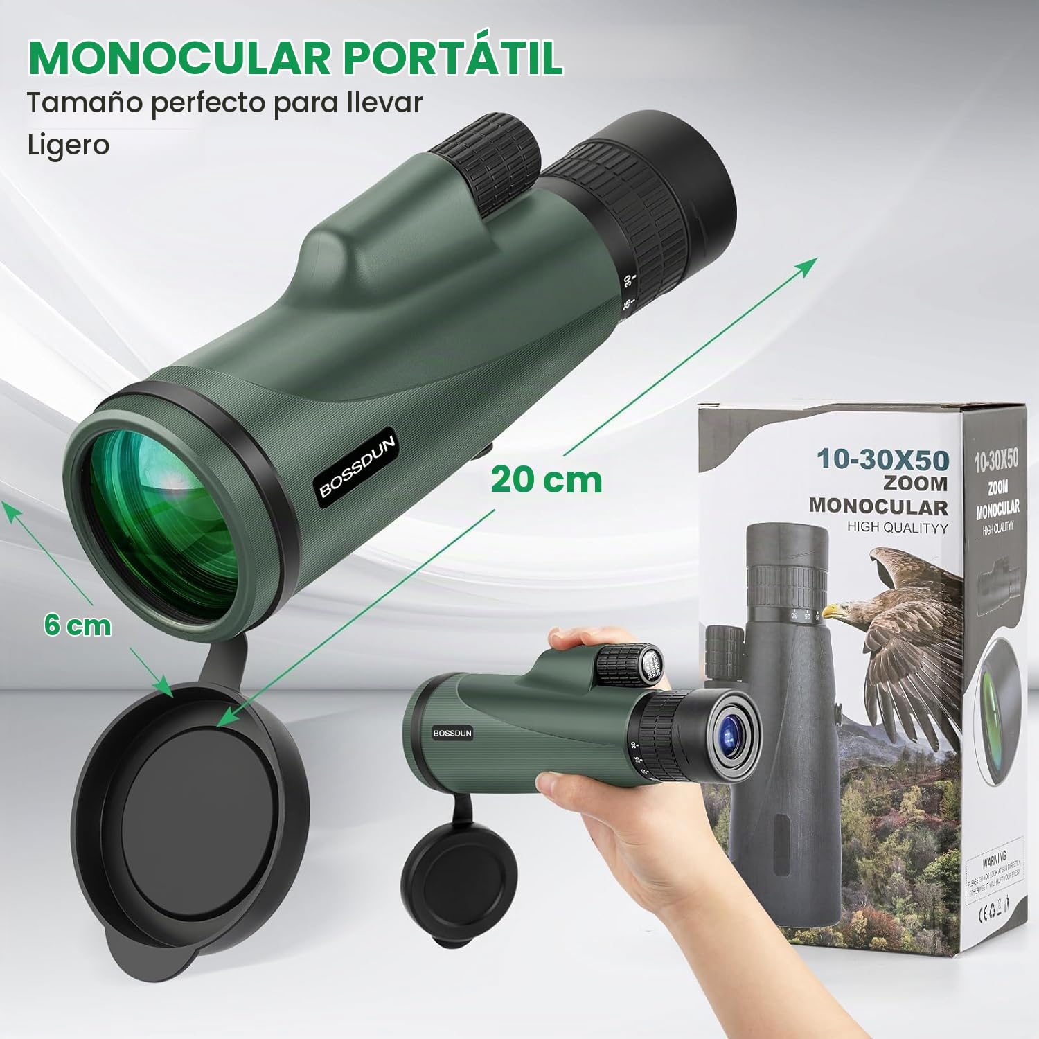 Telescopio Monocular Zoom, Telescopio Monocular de Alta Potencia para Smartphone con Trípode, Monocular HD para Adultos (Green)