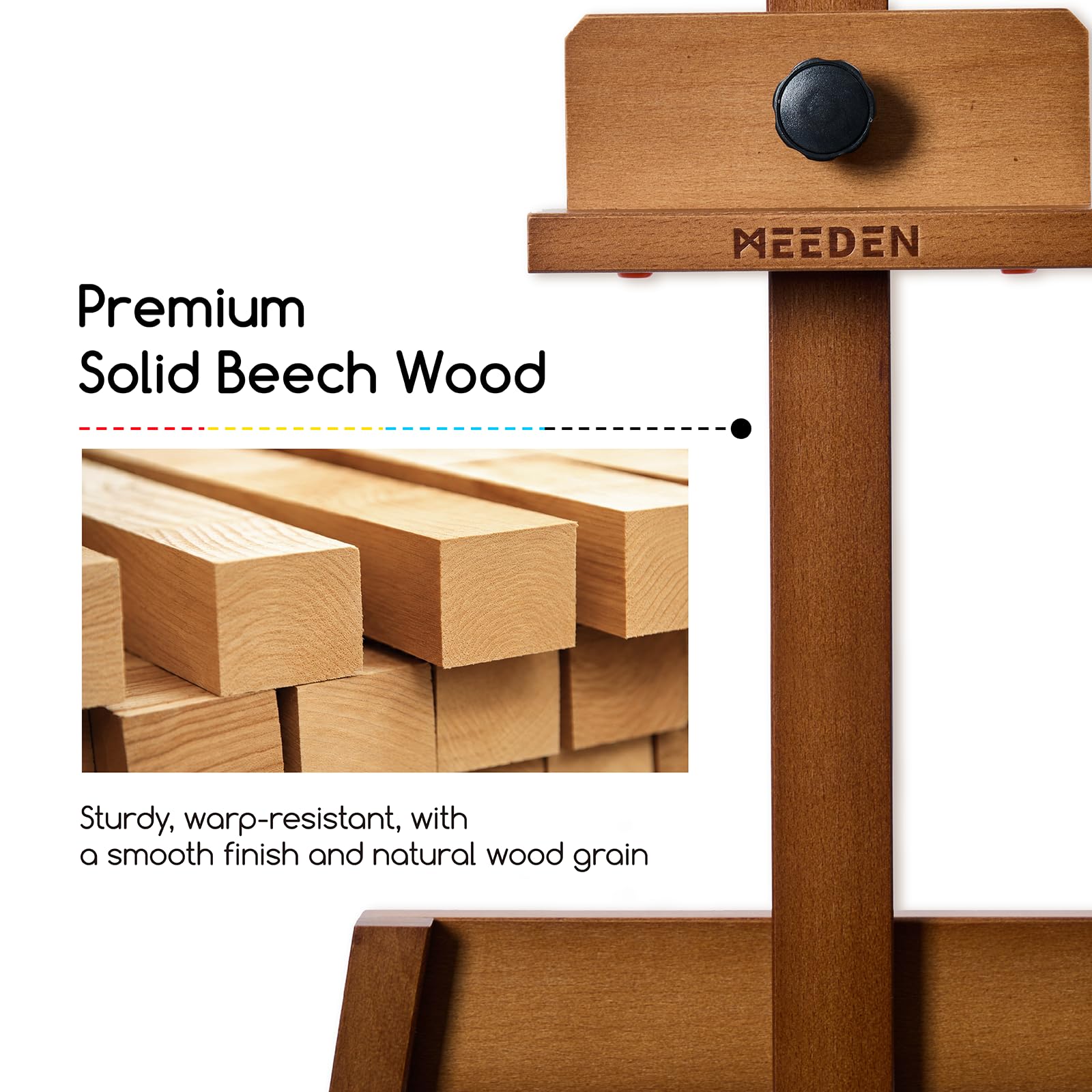MEEDEN Chevalet de peinture: chevalet en bois de hêtre massif pour peinture