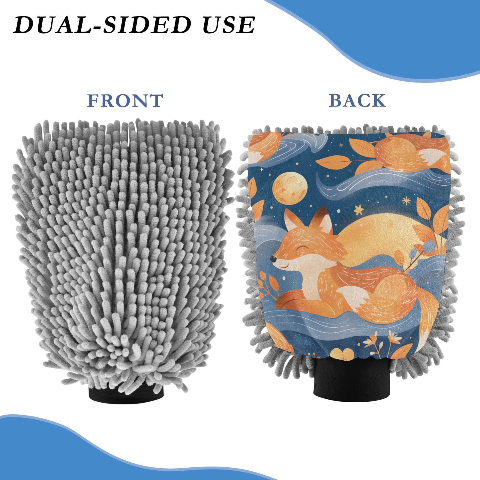 IOACIY Absorbent Microfiber Car Wash Drying Mitts, 2 Pack, Scratch-Free & Lint-Free, Rich Foam, Highly Absorbent, Double Sided, Wash Mitt Perfect for Car Washing, L, Fox (6)