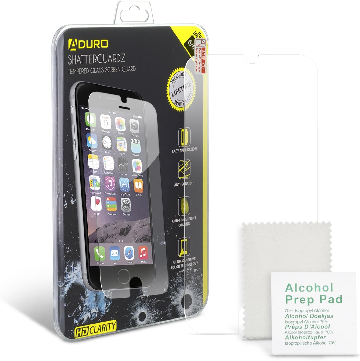 Aduro iPhone 6 / 6S Tempered Glass Screen Protector Shatterguardz Anti-Scratch, Anti-Fingerprint Coating, Ultra-Sensitive Touch Tech for Apple iPhone 6 / 6S