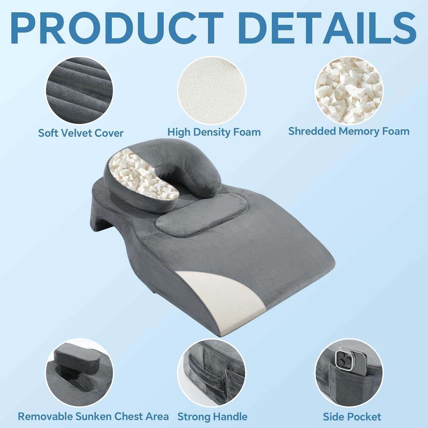 MABOZOO Face Down Prone Pillow, Massage Pillow with Headrest and Removable Chest Cushion, Face Down Massage Cushion for Sleeping, Massage