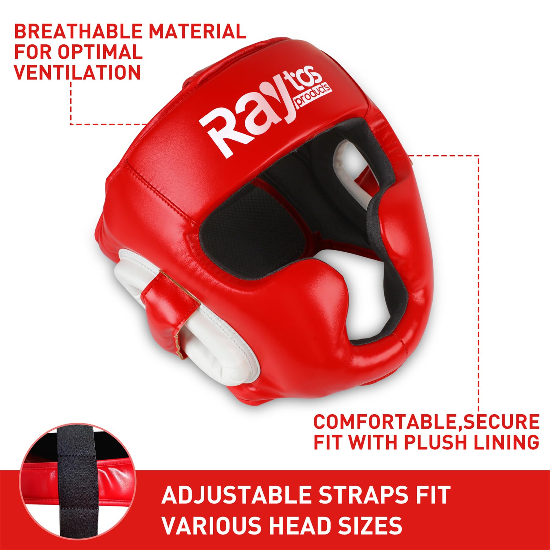 Raytos Boxing Headgear for MMA, Muay Thai, Wrestling & Sparring - Professional Training Equipment for Adult Men & Women (Red)