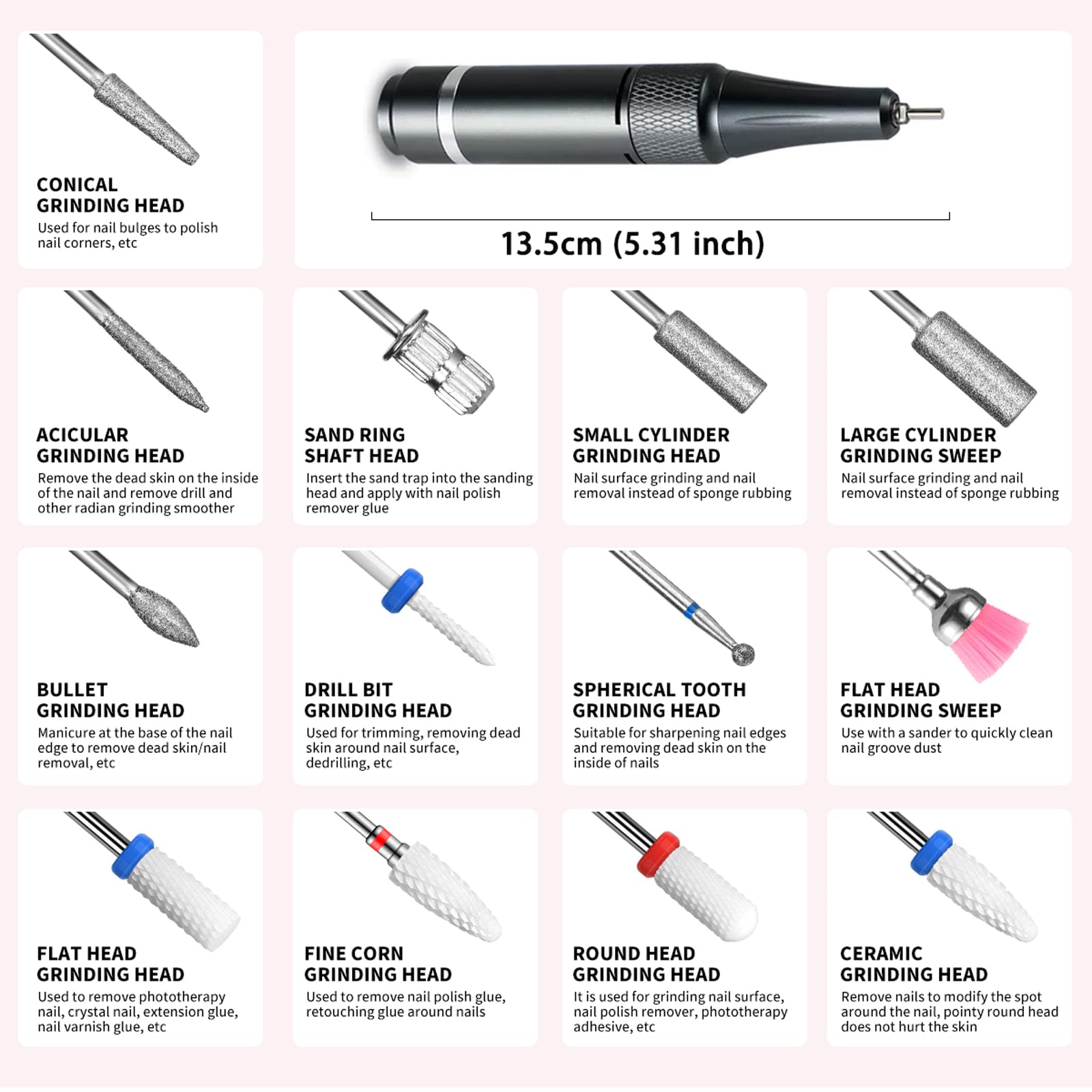 Elektrischer Nagelfräser Professionell, Tragbare Nagelfeile für Acryl-Gel-Nägel, 35000 U/min Kabelloses wiederaufladbares Nagelbohrer-Kit mit 13 Bits und 56 Schleifbändern, LED-Bildschirm (Weiß) | 35000 U/min Elektrische Nagelfeile für Acryl-Gel-Nägel, Na
