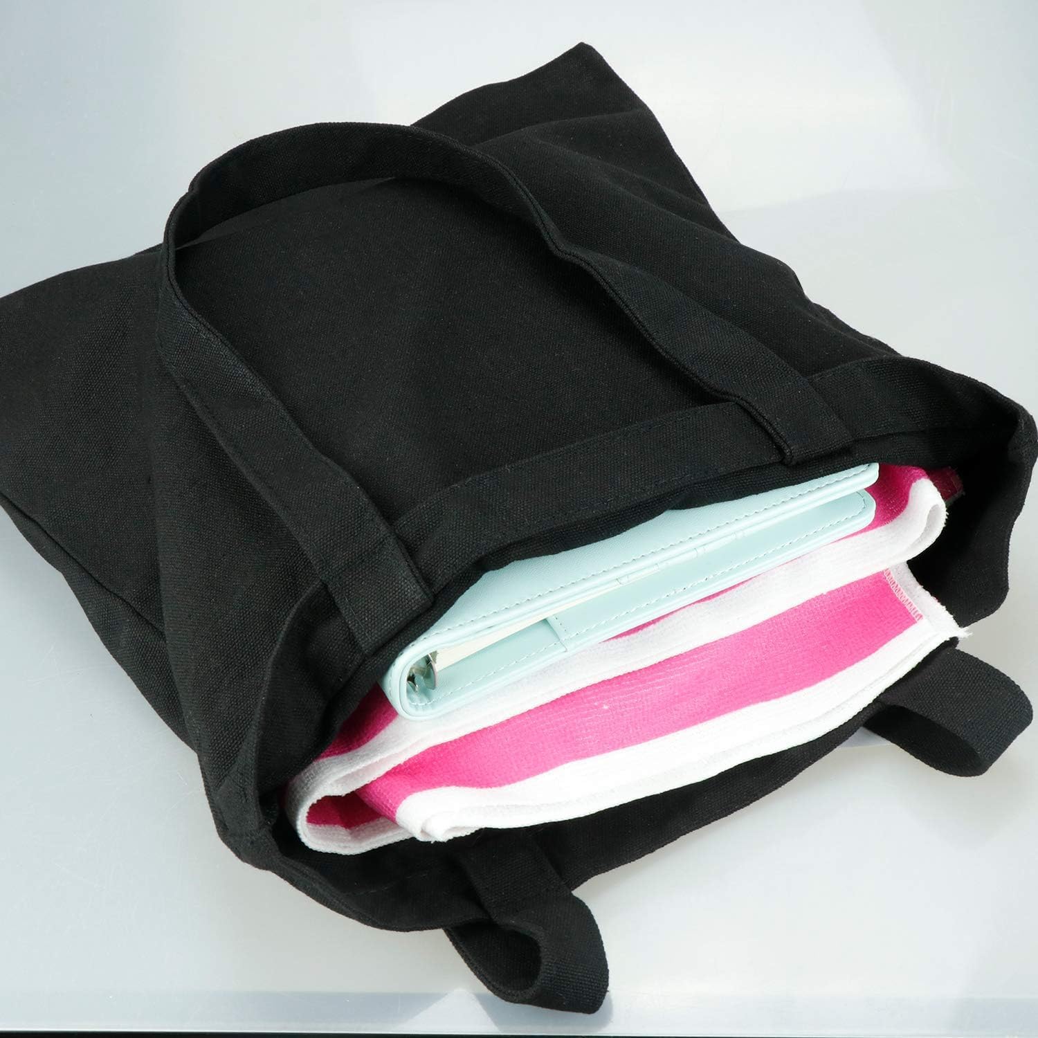 Faylapa 6 Pack Canvas Tote Bags, Heavy Duty Reusable Grocery Shopping Bag 13.6"x 15.3" Blank Cotton Bags for Decorating Christmas Crafts DIY, Painting(Black) - Image 9