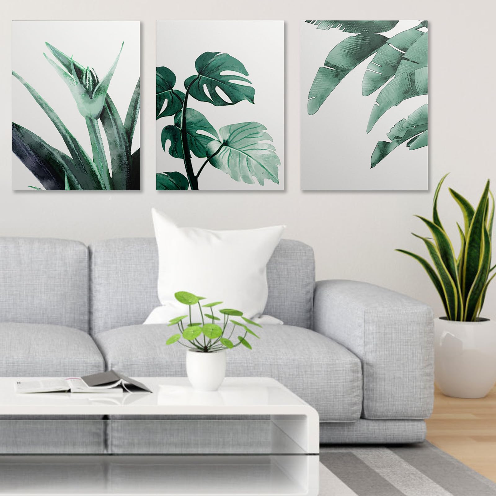 prinfantasy Set of 3 Posters Boho Decor Abstract Canvas Wall Art Prints Framed Pictures Green Minimalist Botanical Plants Painting for Living Room Bedroom Home Wall Decor 30x40cmx3 GYH0176 - Image 3