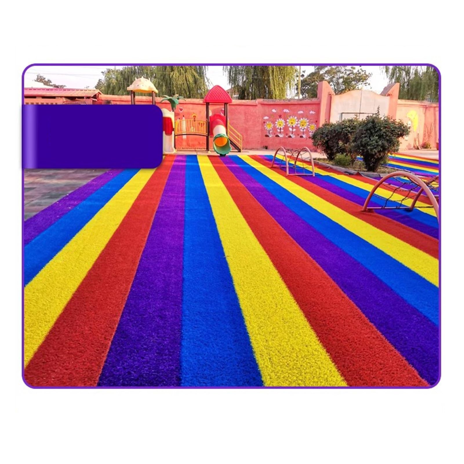 Tappeto in Erba Artificiale Viola per Esterni, 79x79 Pollici, Realistico, Spesso 3 cm, per Giardino, Cortile, Prato Finto, Resistente ai Raggi UV, Facile da Pulire, atossico, Adatto agli ANI