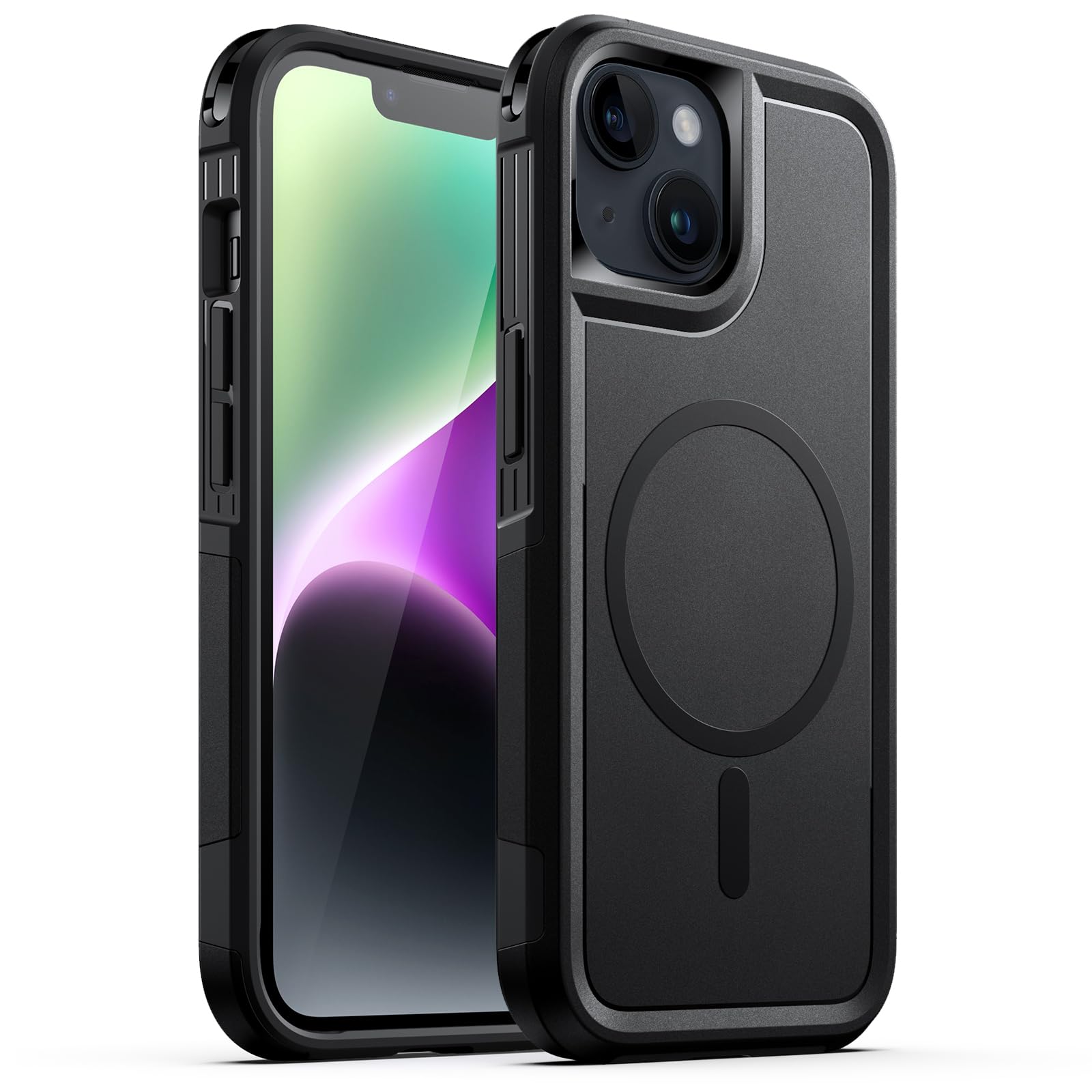 JETech Case for iPhone 14 6.1-Inch Compatible with MagSafe, Heavy Duty Dual-Layer Rugged Protection, Shockproof Protective Tough Phone Magnetic Cover (Black)