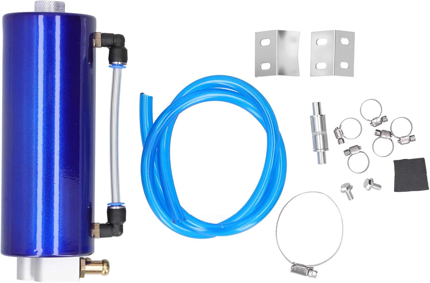Universal Aluminium Alloy Oil Catch Tank Kit with Accessories, Lightweight Design for Racing Applications, Extends Engine Life, Collects Oil Mist and Condenses Fuel (Blue)
