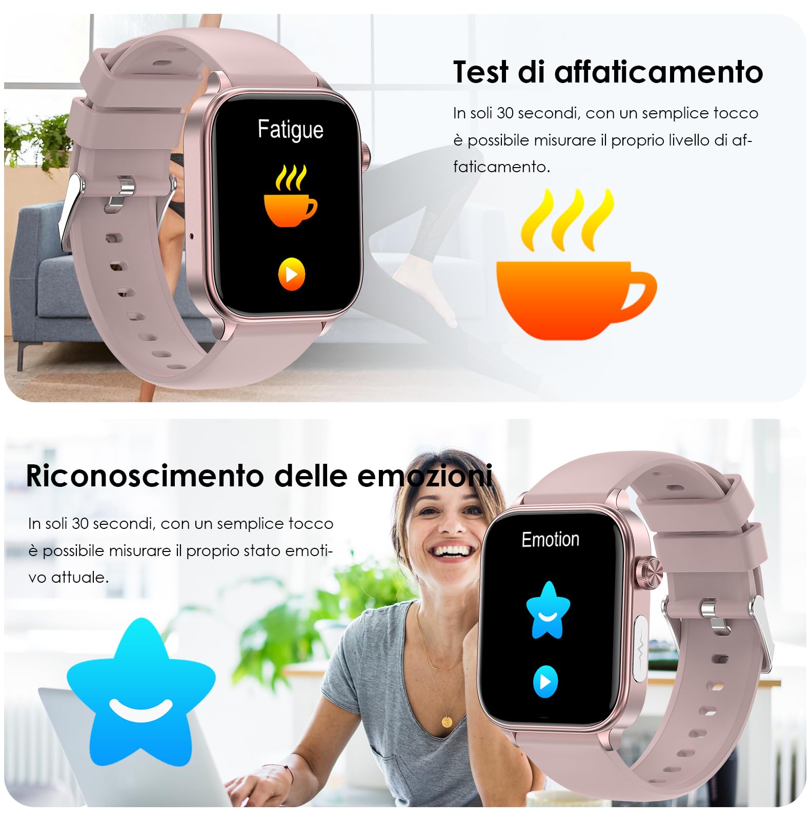 2026 Smartwatch Donna con ECG/HRV/Pressione Sanguigna/Acido Urico/Emozioni | 1,96"Orologio Salute con Sonno/BMI/Cardiofrequenzimetro/Temperatura Corporea/Fatica/Chiamata/Pulsante SOS, IP68, iOS Android