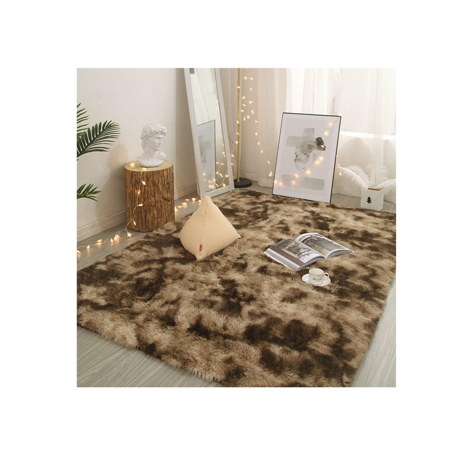 Tapis en peluche salon marron antidérapant qui ne perd pas ses poils