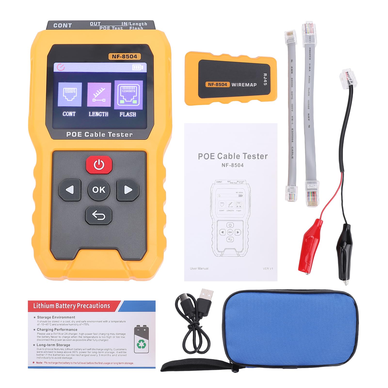 Hyuduo Tester per Cavi PoE, Materiale ABS, Schermo da 2,4 Pollici, Misurazione della Lunghezza del Cavo e Test di Carico di Potenza per Cavi CAT5 CAT6, Ideale per Tecnici e Professionisti di Rete