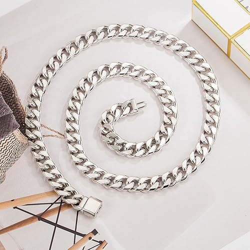 Miniatura 5 de H&Beautimer Collar cubano clásico de plata de ley 925 para hombre, de 0.394 in-18, 20, 22, 24, 26 y 28 pulgadas, cadena cubana sólida, gruesa,